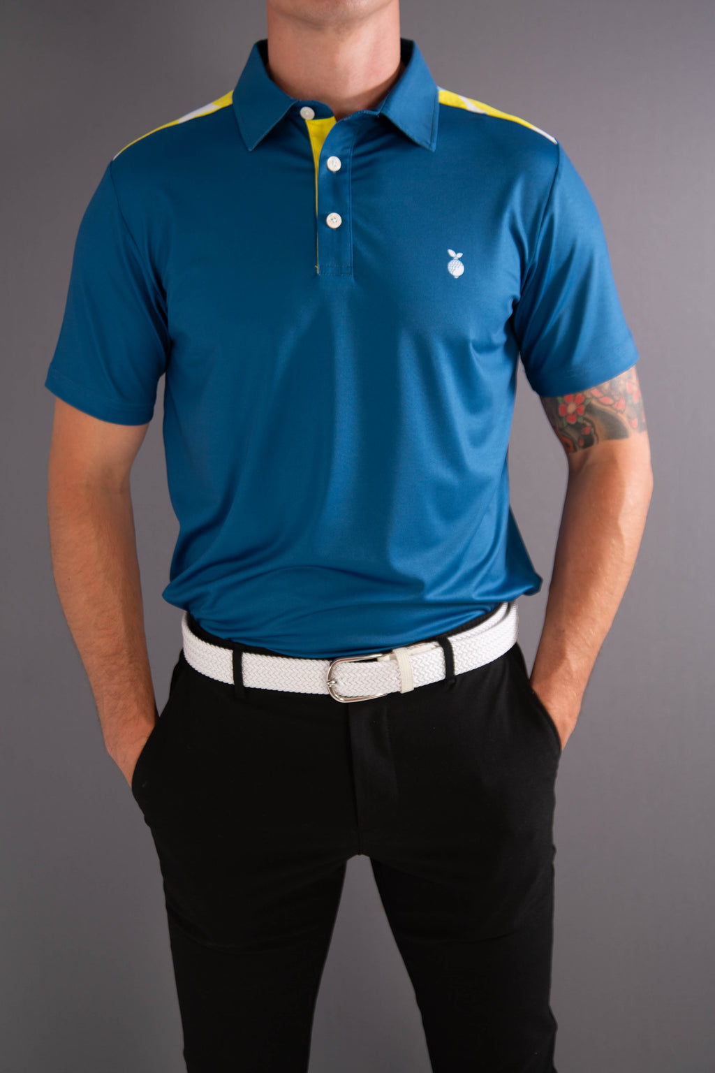 Lemon Print Polo Shirt - Navy Blue