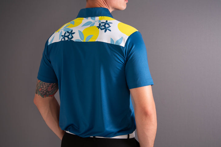 Lemon Print Polo Shirt - Navy Blue