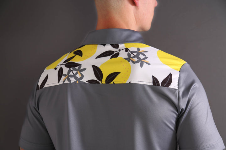 Lemon Print Polo Shirt - Grey