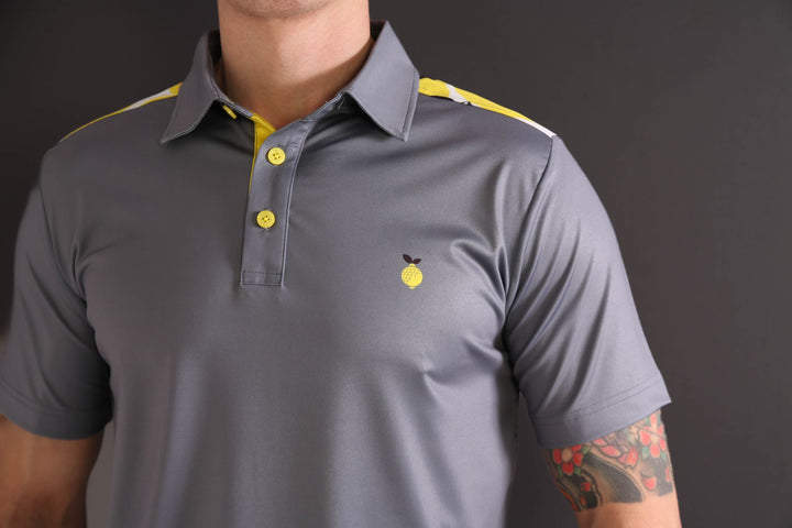 Lemon Print Polo Shirt - Grey